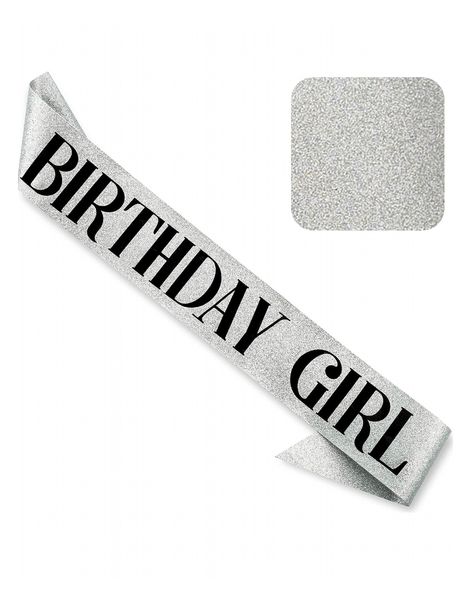 Стрічка через плече на день народження "Birthday Girl" срібляста з глітером (50-210) 50-210 фото