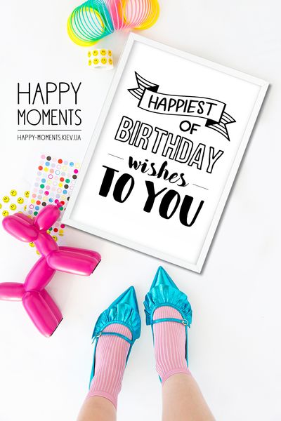 Постер на день рождения "Happiest of Birthday wishes to you" 2 размера (02105) 02105 (A3) фото
