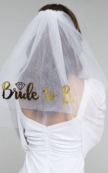 Фата для дівич-вечора "Bride to be" біла з золотим написом (B221) B221 фото