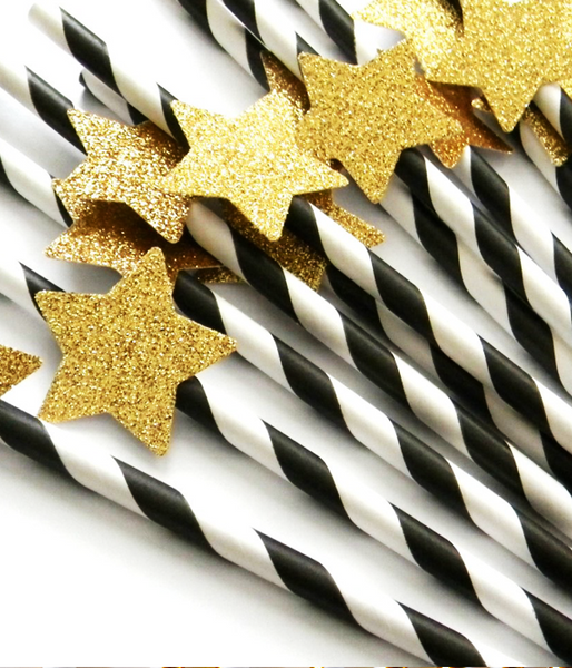 Бумажные трубочки черные с золотыми звездами (10 шт.) straws-07 фото