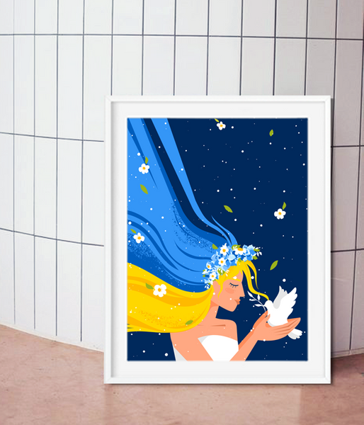 Декор для интерьера - постер с украинской символикой "Украиночка с голубем" 2 размера (021148) 021148 фото