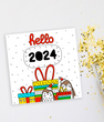 Веселая детская новогодняя открытка з пингвинами "Hello 2024" (0434007)