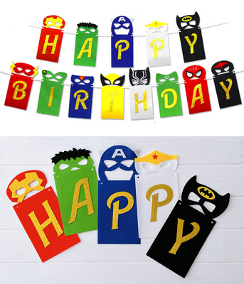 Гірлянда з фетру для свята супергероїв Happy Birthday (02187) 02187 фото