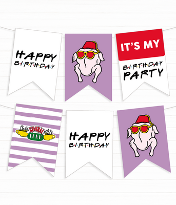 Паперова гірлянда для вечірки у стилі серіалу Друзі "Happy Birthday" 12 прапорів (F3315) F3315 фото