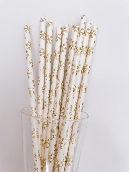 Новорічні паперові трубочки із золотими сніжинками 10 шт (0745077) 0745077 фото