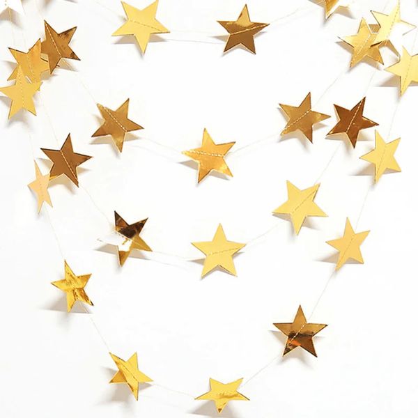 Гирлянда "Золотые зеркальные звезды" 10 см 4 метра (025917) 025917 фото