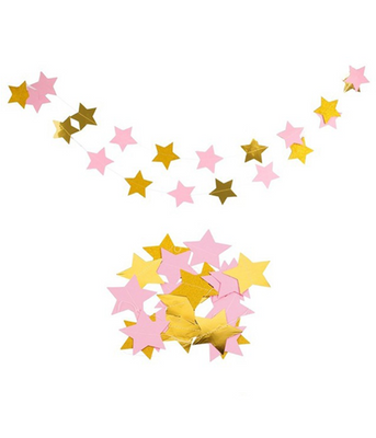 Паперова гірлянда "Рожеві та золоті зірки" 2 метри (M4020) M4020 фото