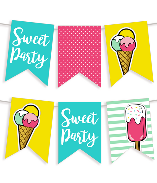 Паперова гірлянда для літнього свята "Sweet Party" 12 прапорців (03383) 03383 фото
