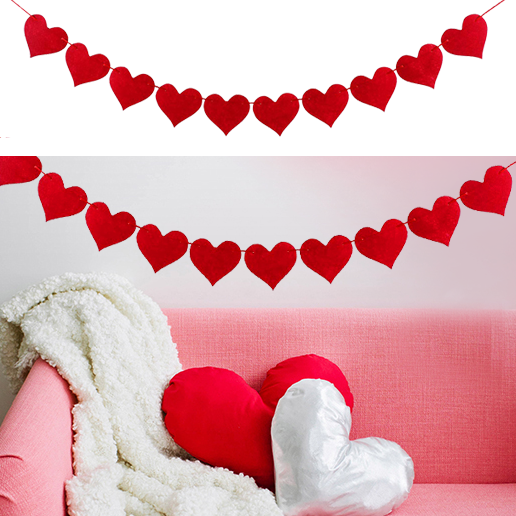 Гірлянда-серця з фетру на День Святого Валентина "Red Hearts" 10 шт (VD-009) VD-009 фото
