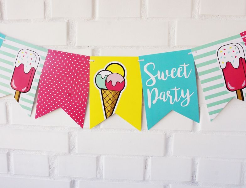 Паперова гірлянда для літнього свята "Sweet Party" 12 прапорців (03383) 03383 фото