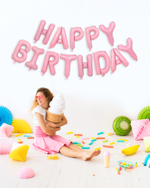 Фольговані повітряні кулі-напис Happy Birthday рожеві літери 40 см (B342023) B342023 фото