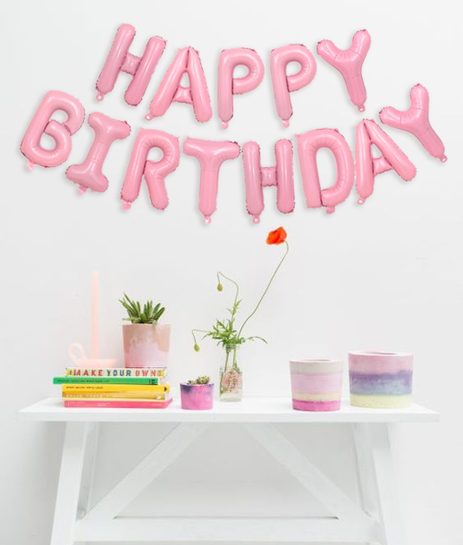 Фольговані повітряні кулі-напис Happy Birthday рожеві літери 40 см (B342023) B342023 фото