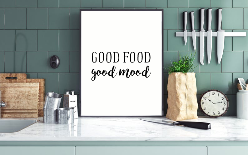 Постер для прикраси кухні "Good Food Good mood" 2 розміри (50-23) 50-23 (A3) фото