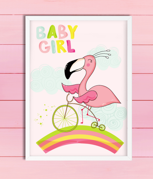 Постер для baby shower с фламинго "Baby girl" 2 размера (05054) 05054 фото
