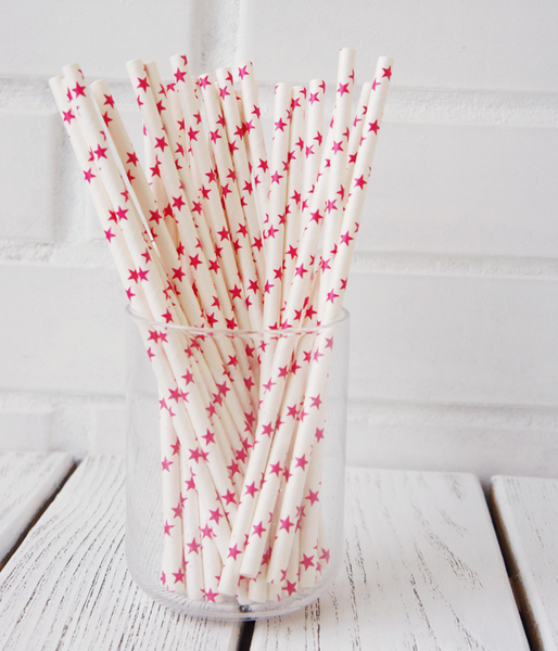 Бумажные трубочки "White pink stars" (10 шт.) straws-02 фото