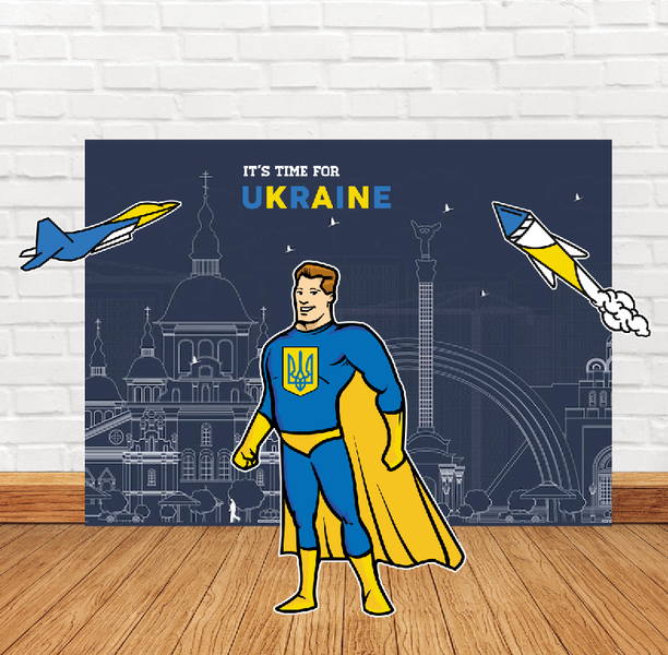 Декорация - ростовая фигура "Супермен Украинец" 180 х 120 см (02379) 02379 фото