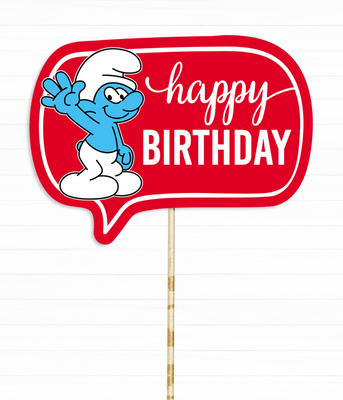 Табличка для фотосессии со Cмурфиком "Happy Birthday" (S506) S506 фото