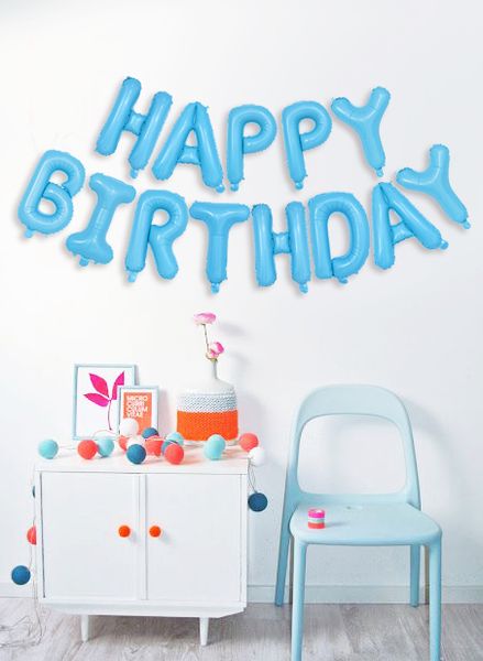 Фольгированные воздушные шары-надпись Happy Birthday голубые буквы 40 см (B362023) B362023 фото