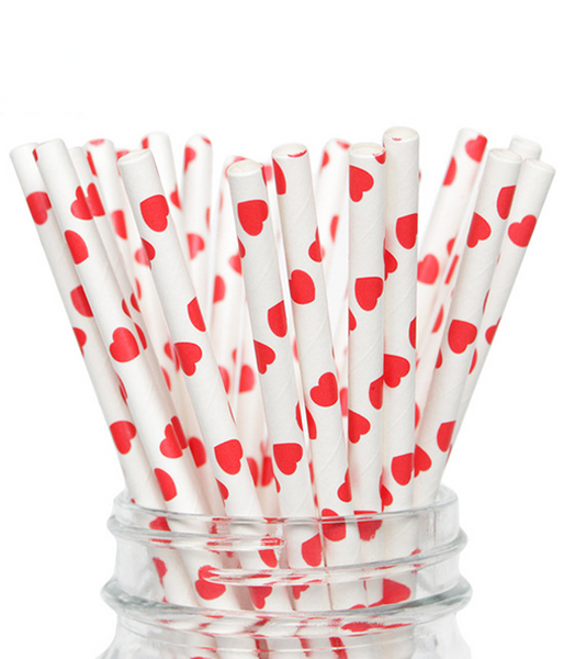 Бумажные трубочки "White red hearts" (10 шт.) straws-53 фото