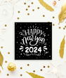 Стильная черно-белая новогодняя открытка "Happy New Year 2024" (40-107) 40-107 фото