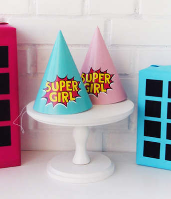 Колпачки для праздника девочек-супергероев "Super Girl" 2 шт (0909) 0909 фото