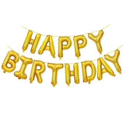 Фольгированные воздушные шары-надпись Happy Birthday золотые 40 см (B372023) B372023 фото
