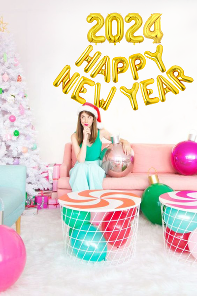 Новорічні повітряні кулі - літери 2024 Happy New Year 40 см (NY70078) NY70078 фото