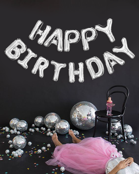 Фольгові повітряні кульки надпис Happy Birthday срібні літери 40 см (B382023) B382023 фото
