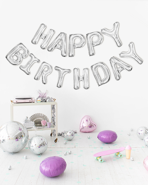 Фольгові повітряні кульки надпис Happy Birthday срібні літери 40 см (B382023) B382023 фото