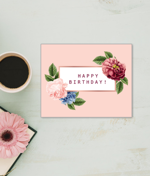 Романтическая открытка с цветами "Happy birthday!" (0208) 0208 фото