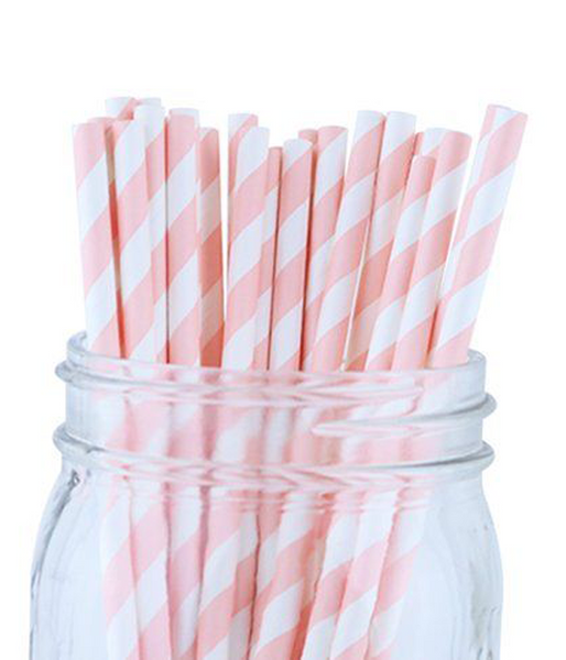 Паперові трубочки "Baby pink white straws" (10 шт.) straws-287 фото