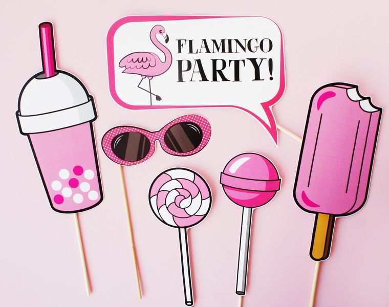 Набор аксессуаров для фотосессии "Flamingo Party" розово-черный 14 шт (02395) 02395 фото