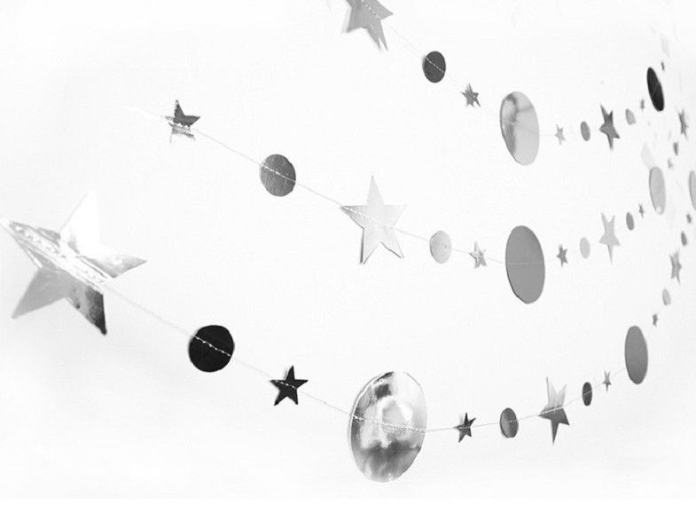 Бумажная гирлянда "Серебряные звезды и круги" 4 метра (40-12) 40-12 фото