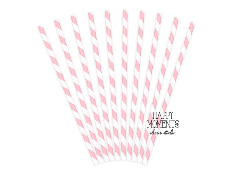 Паперові трубочки "Baby pink white straws" (10 шт.) straws-287 фото