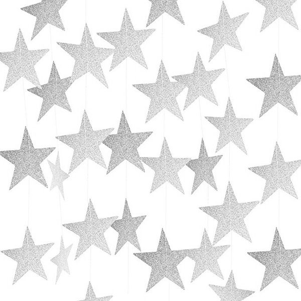 Гірлянда-зірки блискучі срібні 10 см. 4 м (40-11) 40-11 (1) фото