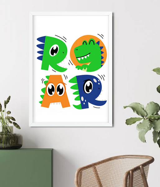 Постер для дитячого свята з динозаврами "ROAR" 2 розміри без рамки (04074) 04074 (A3) фото