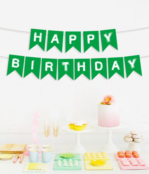 Гирлянда из флажков "Happy Birthday!" зеленая с белыми буквами (04523) 04523 фото