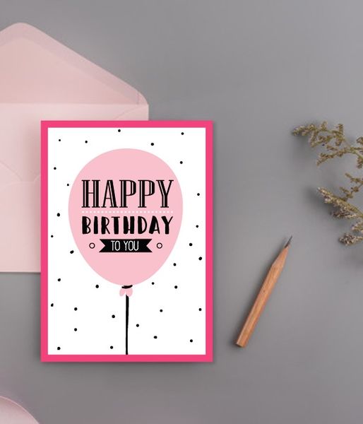 Стильная открытка "Happy birthday" с воздушным шариком (02758) 02758 фото