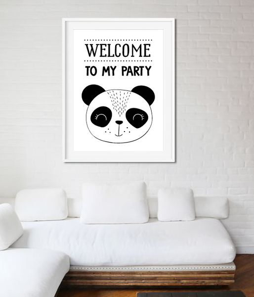 Постер з пандою "WELCOME TO MY PARTY" 2 розміри (50-68) 50-68 (A3) фото
