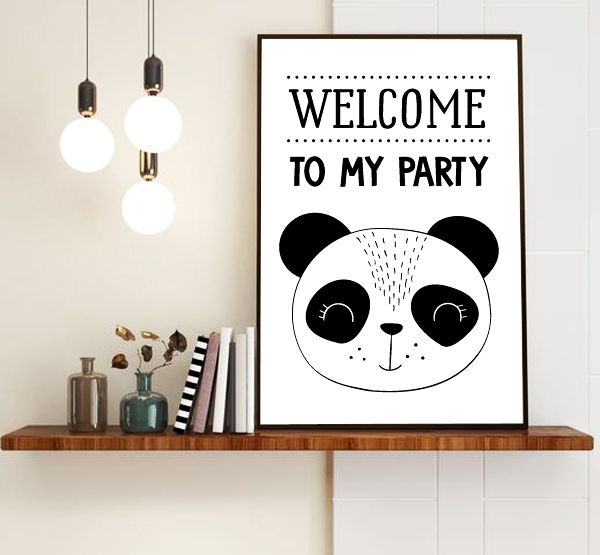 Постер з пандою "WELCOME TO MY PARTY" 2 розміри (50-68) 50-68 (A3) фото