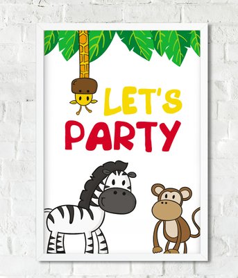 Постер "LET'S PARTY TIME" для праздника в стиле Зоопарк 2 размера без рамки (030177) 030177 фото
