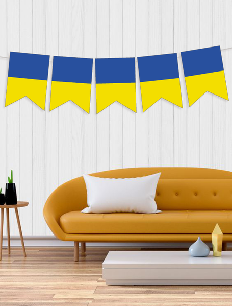 Бумажная гирлянда из флажков "Украинский флаг" 12 флажков (02133) 02133 фото