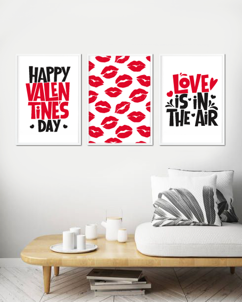 Набір плакатів на День закоханих "Happy Valentine's day" А4 3 шт без рамок (04262) 04262 фото
