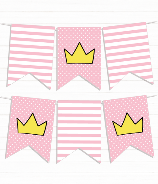 Бумажная гирлянда для праздника принцессы "Princess crowns" 8 флажков (03196) 03196 фото