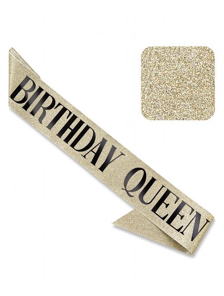 Стрічка через плече на день народження "Birthday Queen" золота 0700-11 фото