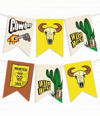 Паперова гірлянда з прапорців для вечірки Дикий Захід "Wild West" 12 прапорців (W05031) W05031 фото