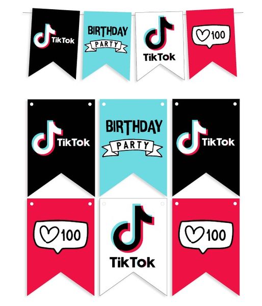 Бумажная гирлянда "Тik Tok Birthday Party" 12 флажков (T100) T100 фото