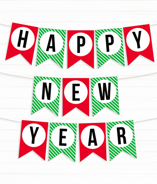 Новорічна гірлянда із прапорців "Happy New Year" червоно-зелена (02592) 02592 фото