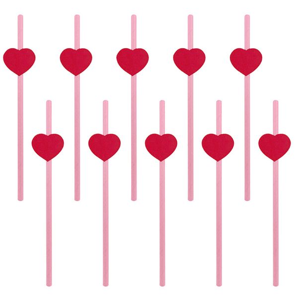 Паперові рожеві трубочки з червоними серцями (10 шт.) straws-61 фото