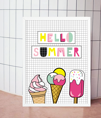 Постер для украшения праздника с морожеными "Hello Summer" 2 размера (041925) 041925 фото